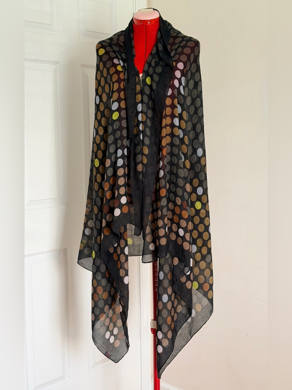 Echo Polka Dot Silk Cotton Blend Large Shawl Wrap Stole Scarf 41x76 Boho chic